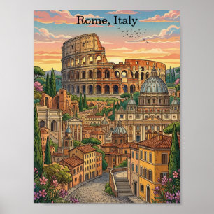 Farbintensives Rom Italien Kolosseum Vintage Reise Poster