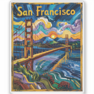 Farbintensives San Francisco Kalifornien Van Gogh  Aufkleber