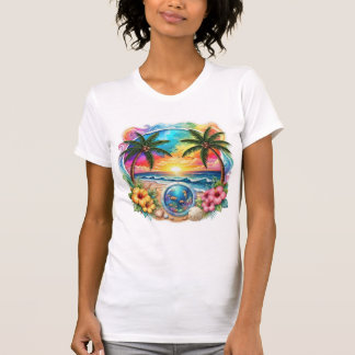 Farbintensives T-Shirt mit tropischem Strandsonnen