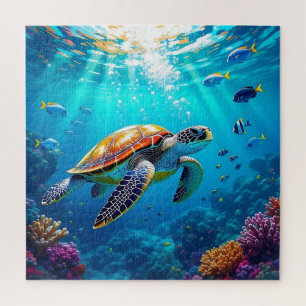 Farbintrige Meeresschildkröte in einer Unterwasser Puzzle