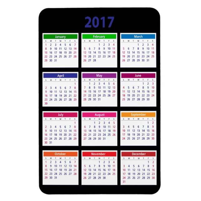 Farbkalender 2017 Anpassbar Groß Magnet (Vertikal)