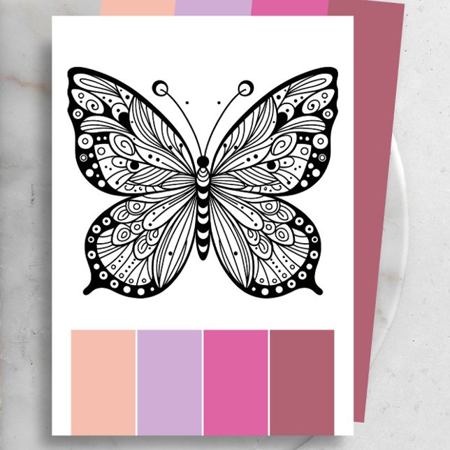 Farbkarten und Farbsystem für SchmetterlingsErwach Einladung (Butterfly coloring pages with color palette by Victoria Grigaliunas of Do Tell A Belle)