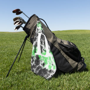 Farbklecks Grün Schwarzes Monogramm Golfhandtuch