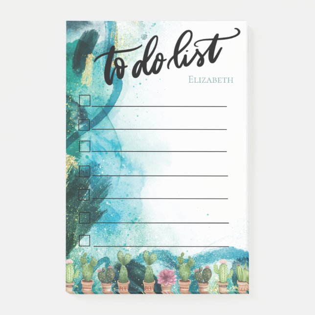 Farbklecks, Kaktus To-Do-Liste Post-it Klebezettel (Vorderseite)