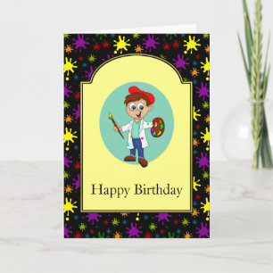 Farbkleckse Und Ein Junge Künstler Karte