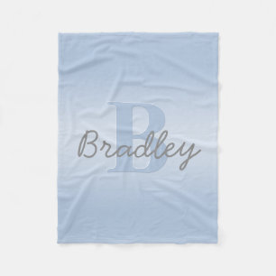 Farbkombination Blau & Grau Monogram bearbeitbar Fleecedecke