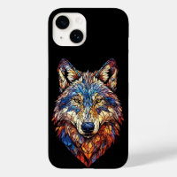 Farbkopf eines Wolfes aus buntem Bleiglas