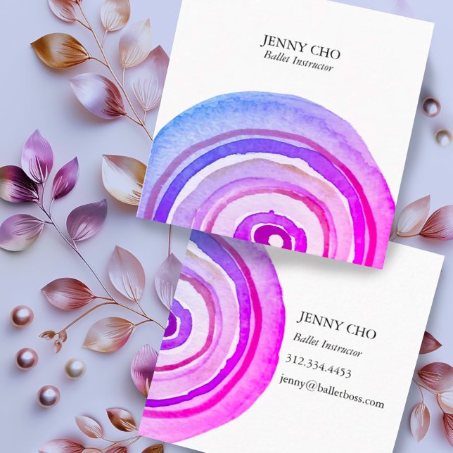 Farbkreise Ring Abstrakt Minimalistisch Lila Quadratische Visitenkarte (Elegant handmade watercolor rings in shades of purple decorate these custom square business cards)