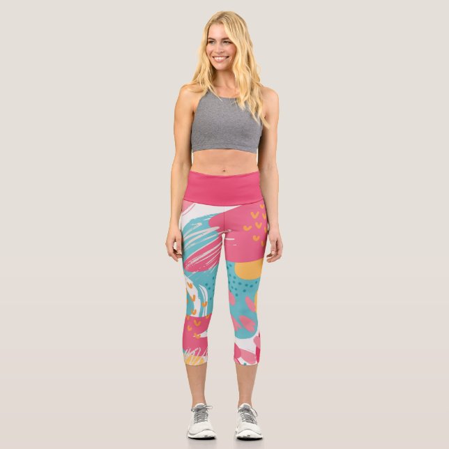 Farblich Abstrakt Capri Leggings (Vorderseite)