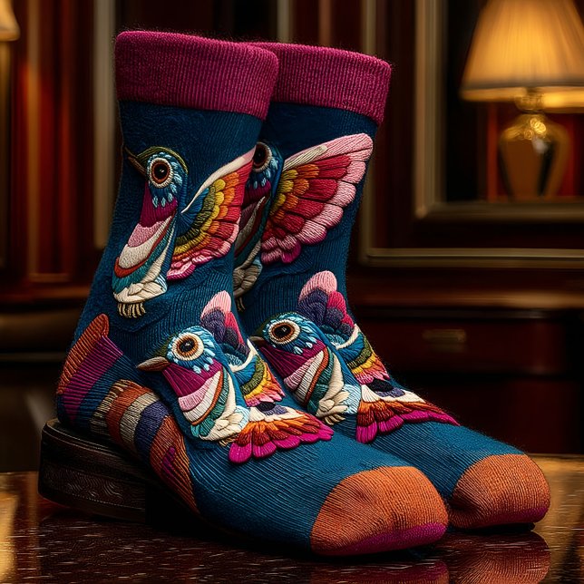 Farblich bestickte Hummingbird-Muster-Socken Socken (Von Creator hochgeladen)