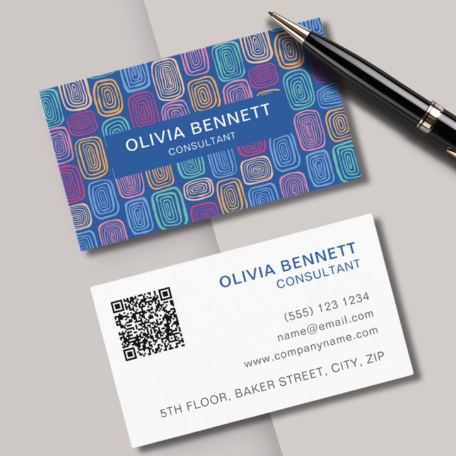 Farblich blaues abstrakt visitenkarte (Colorful, modern, abstract business card in blue and pink tones. Customize with QR & contact details)
