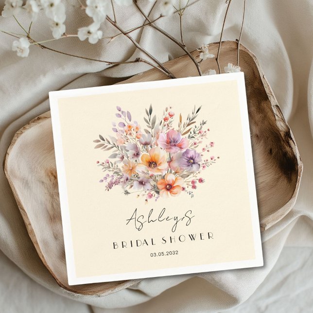 Farblich, Blume Bouquet Brautparty Serviette (Colorful, Flower Bouquet Bridal Shower Napkins with your name and date.)