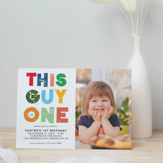 Farblich Dieser Typ ist One Boy Foto 1. Geburtstag Einladung