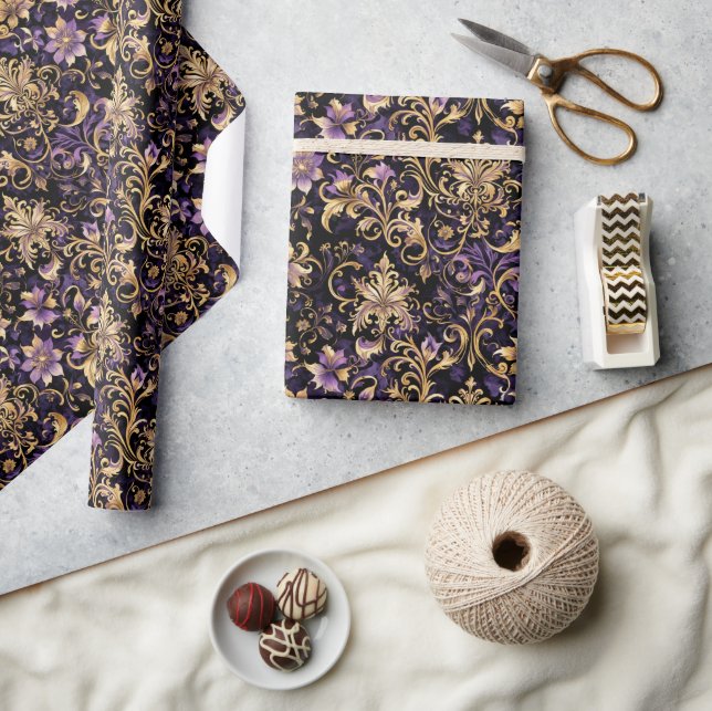 Farblich, extravagant, Lila und Gold Geschenkpapier (Kunsthandwerk)