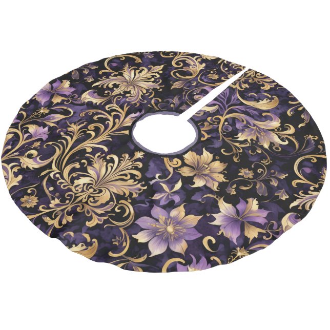 Farblich, extravagant, Lila und Gold Polyester Weihnachtsbaumdecke (Schrägansicht)