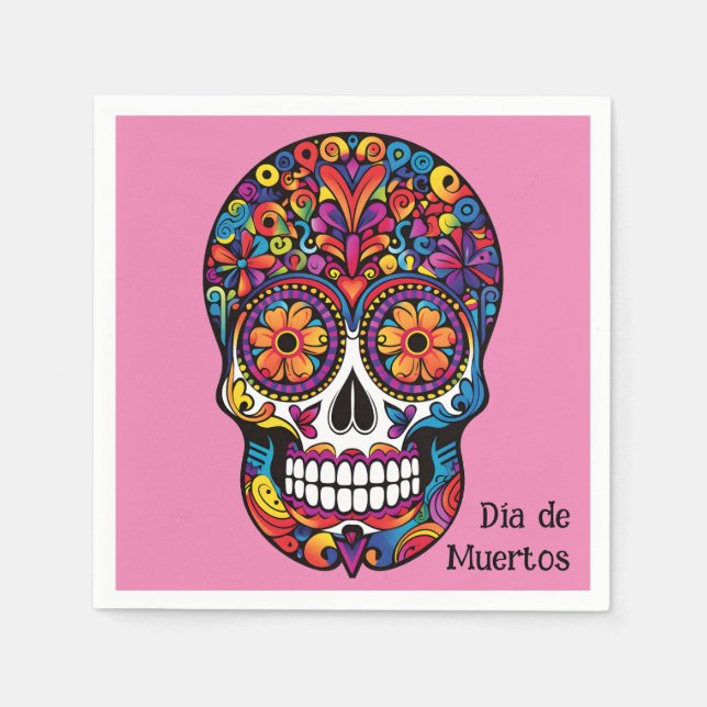 Farblich gefärbter Zuckerschädel Día de Muertos Serviette (Vorderseite)