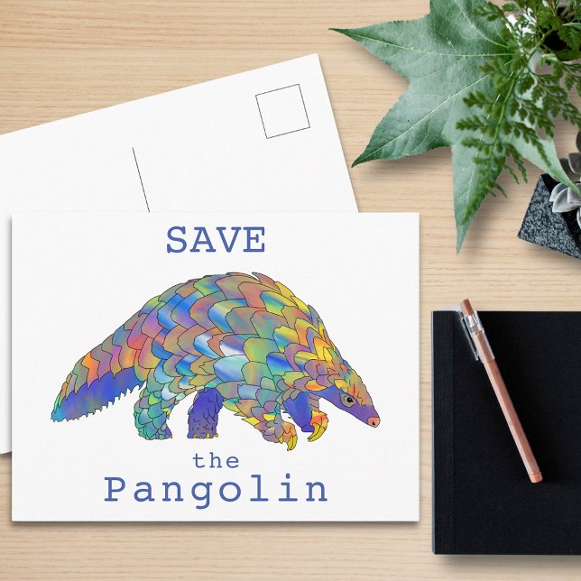 Farblich Gerettet Pangolin gefährdete Tierart Postkarte (Save the pangolin slogan and cute colorful wild animal art postcard)