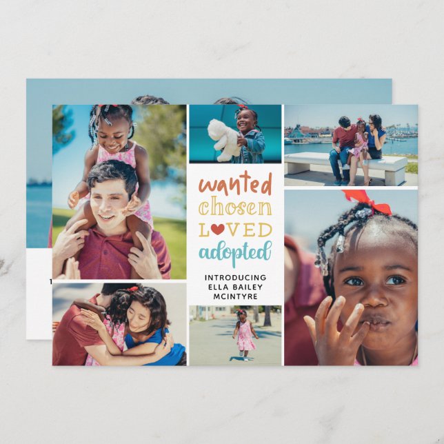 Farblich Gewollt Auserwählte Adoptiert FotoCollage Ankündigung (Vorne/Hinten)