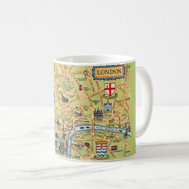 Farblich Illustrierte Karte von London England Kaffeetasse (VorderseiteRechts)