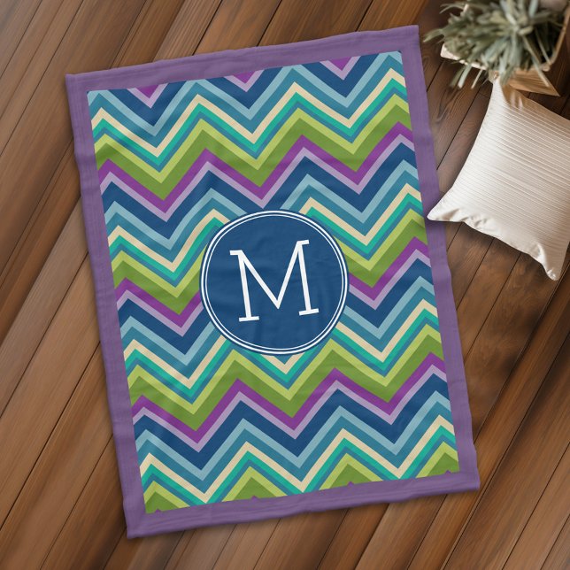 Farblich Lila Zickzack Muster, benutzerdefiniert Fleecedecke (Personalized fleece blanket with monogram - Makes a great Gift)