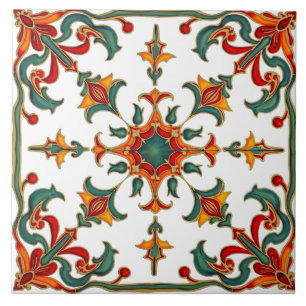 Farblich, mediterran, mosaik, rot, orange, grün, fliese