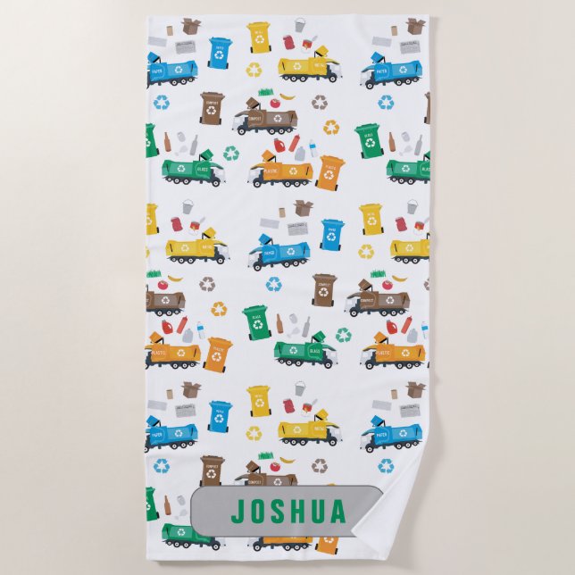 Farblich Recycelnd Garbage Trucks & Bins Strandtuch (Vorderseite)
