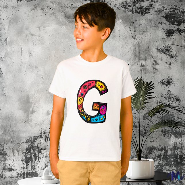 Farblich und lustig Monogram G Tribal and Doodle T-Shirt (Von Creator hochgeladen)