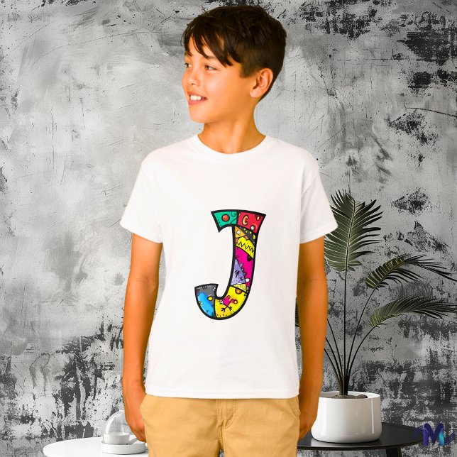 Farblich und lustig Monogram J Tribal and Doodle T-Shirt (Von Creator hochgeladen)