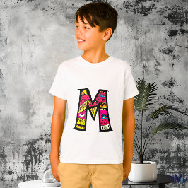 Farblich und lustig Monogram M Tribal and Doodle T-Shirt