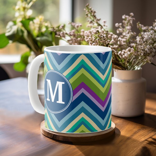 Farblich Zickzack Muster, kundenspezifisches Monog Tasse (Personalized Coffee Mug)