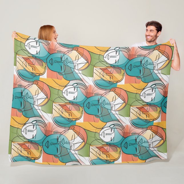 Farbliche Kunst der Gesichter - nahtloses Muster 1 Fleecedecke (Beispiel)