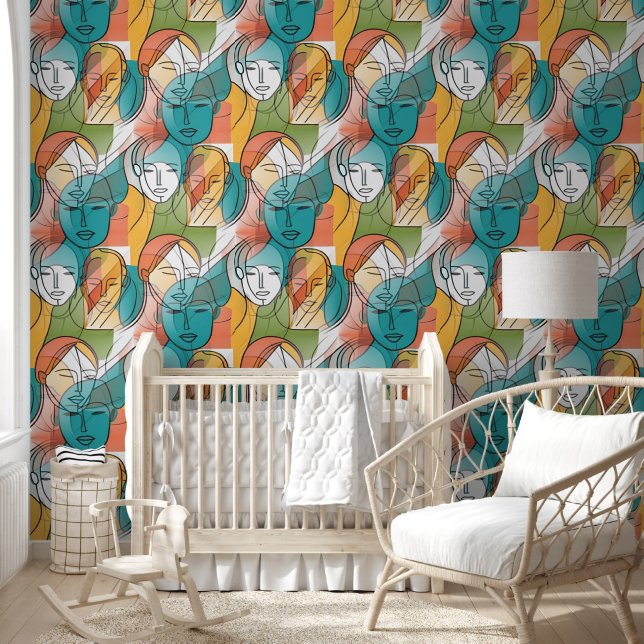 Farbliche Kunst der Gesichter - nahtloses Muster 1 Tapete (Kinder)