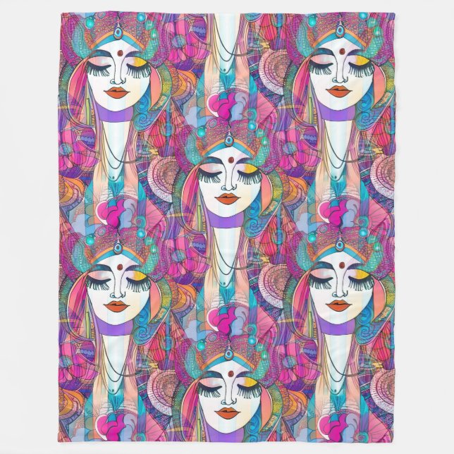 Farbliche Kunst der Gesichter - nahtloses Muster 2 Fleecedecke (Vorderseite)