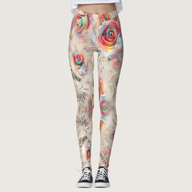 Farbliche Rose und Blumenmuster Leggings (Vorderseite)