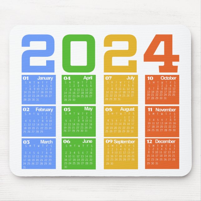 Farblicher Kalender 2024 Mousepad (Vorne)