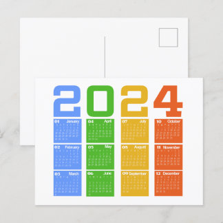 Farblicher Kalender 2024 Postkarte