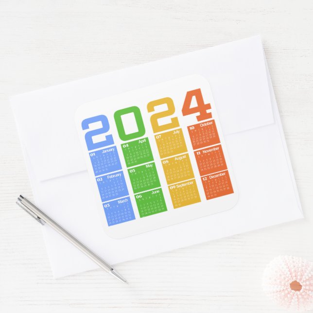 Farblicher Kalender 2024 Quadratischer Aufkleber (Umschlag)