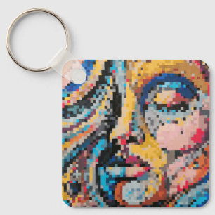 Farbliches abstraktes Pixel-Gesicht Schlüsselanhänger