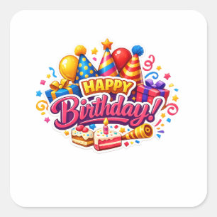Farbliches Alles Gute zum Geburtstag Quadratischer Aufkleber