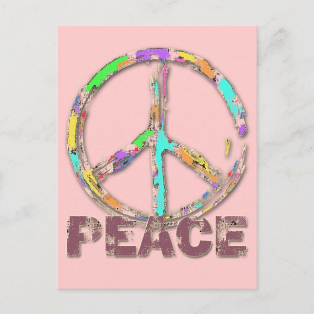 FARBLICHES GRUNGE-STIL-FRIEDENSSIGN POSTKARTE (Vorderseite)