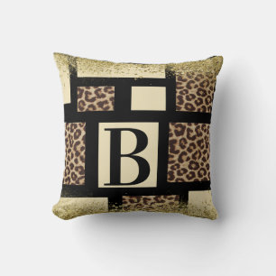Farblock Creme Elfenbein Schwarz & Leopard Gepard Kissen