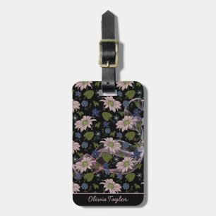 Farblose, nahtlose Blumenmuster, personalisierter Gepäckanhänger