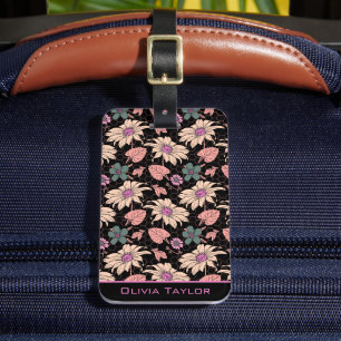 Farblose, nahtlose Blumenmuster, personalisierter Gepäckanhänger