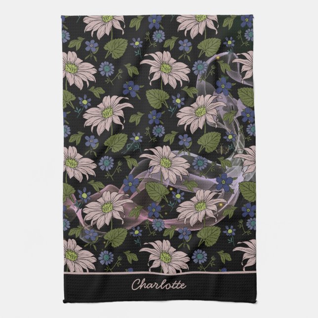 Farblose, nahtlose Blumenmuster, personalisierter  Geschirrtuch (Vertikal)