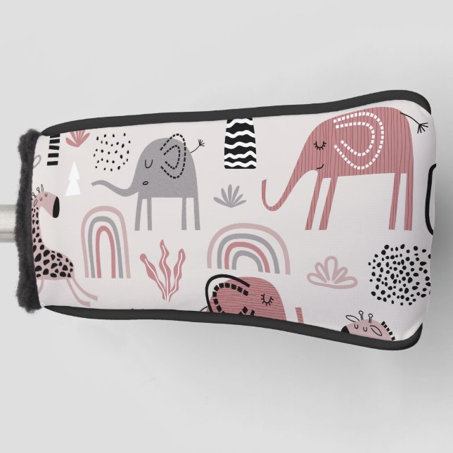 Farblose nahtlose Muster mit niedlichen Elefanten  Golf Headcover (Vorderseite)