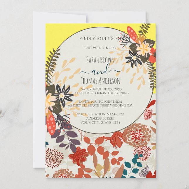 FARBLOW YELLOW BOHO FLORAL EINLADUNG (Vorderseite)