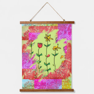 Farbmuster Blumen Wandteppich Mit Holzrahmen