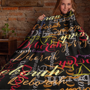 Farbnamensmuster auf schwarz fleecedecke