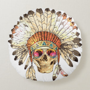 Farbnativer Amerikanische Ureinwohner mit Handzeic Rundes Kissen