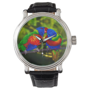 Farbpaar von küssenden Papageien Armbanduhr